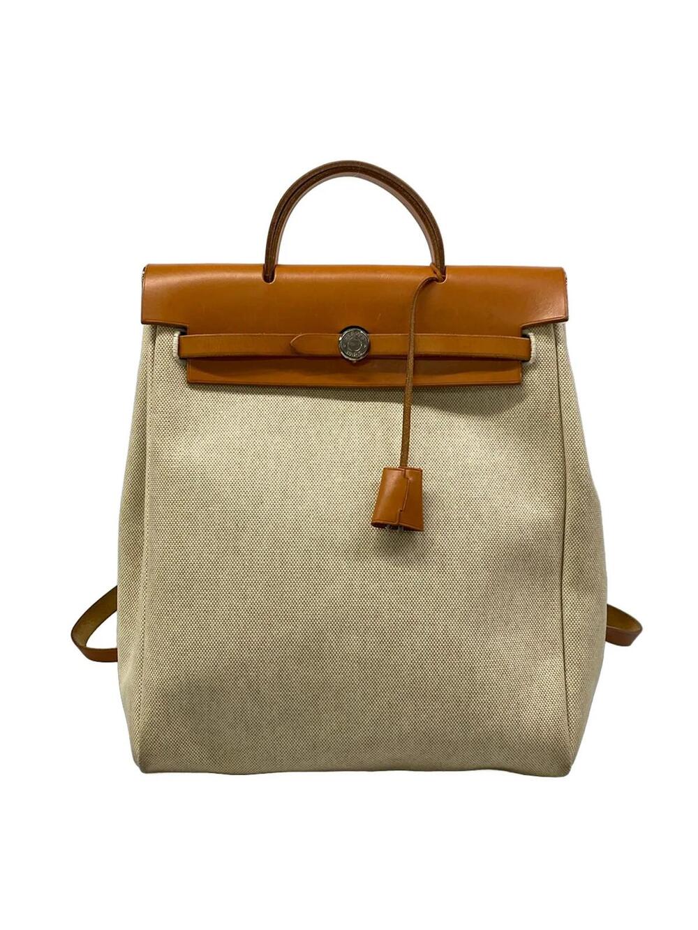 Hermes Her Bag A Dos Cream Brown Toile #344950H11B
